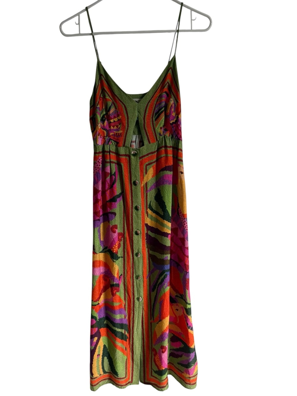 Farm Rio Toucans Scarf Cutout Midi Dress, Size XS